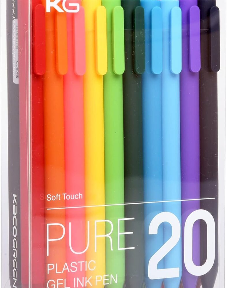 Kaco PURE Colored Gel Pens 0.5mm 20 Pieces Set Comfort Grip Quick Drying