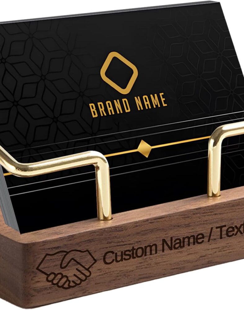 HJX Personalized Custom Wooden Business Card Holder for Desk